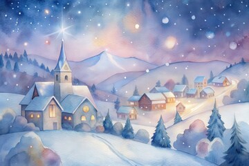 Fototapeta premium water color composition of a snowy village