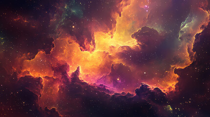 Fototapeta premium Cosmic abstract nebula swirls in ultraviolet emerald amber hues glowing clouds drift across infinite space a celestial masterpiece watermark. Nebula Drift. Illustration