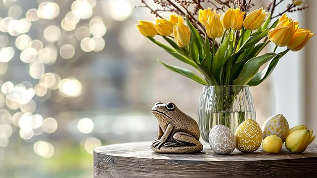 Elegant Easter Table Setup with Floral Accents and Unique Decor
