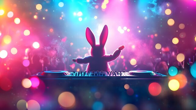 Easter Bunny DJing at a Nightclub