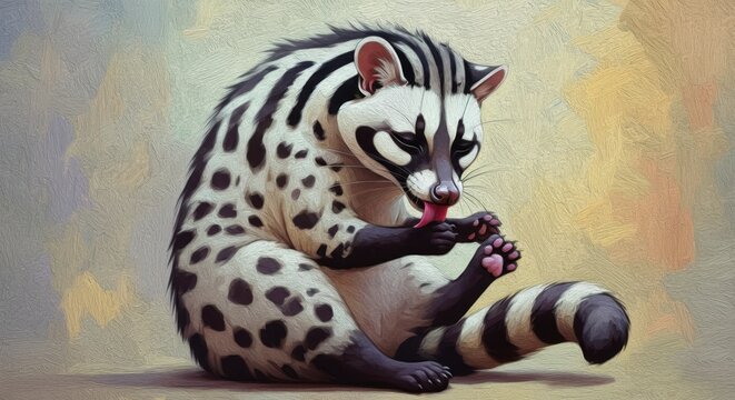 Cartoon civeta sits on her hind legs with one of her front legs lifted up haughtily