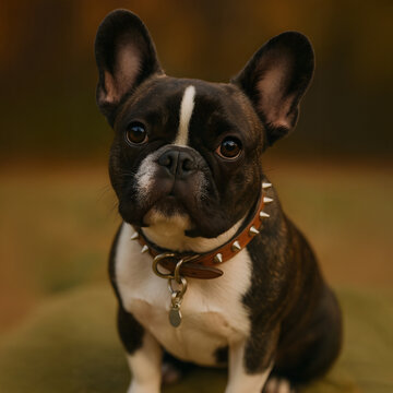 Pablo the Brindle French Bulldog Sitting and Looking Up with Expressive Eyes