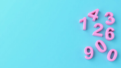 Fototapeta premium Colorful pink numbers arranged on a light blue background