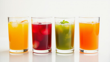 Refreshing fruit juices in various flavors served on a table
