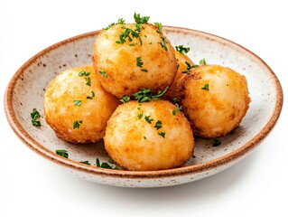 Fototapeta premium Serving of Golden Fried Arancini Balls Sprinkled with Parsley on Plate