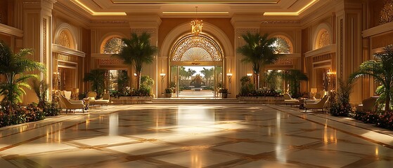 An elegant grand lobby with architectural designs and luxurious features