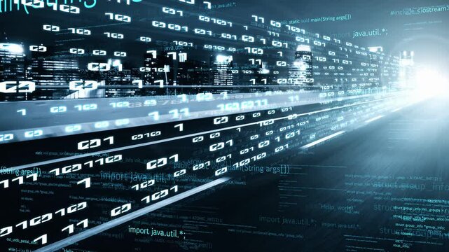 Software development, application programming code and tacit computer coding . Concept of smart digital transformation and technology disruption that changes global trends in new information era .