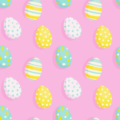 Easter eggs colorful pattern on pink background. Vector design.