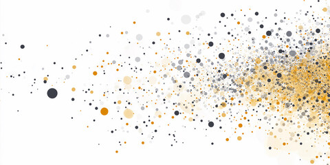 Dynamic array of mixed, scattered circles with shades of gold, gray, and dark neutral tones on a white field.
