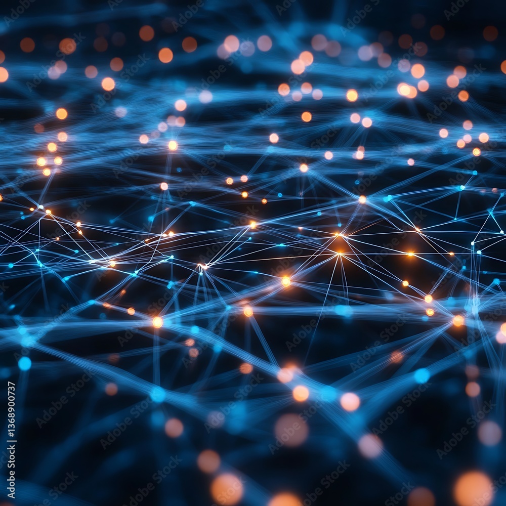Poster abstract network of interconnected glowing points and lines, suggesting a complex system