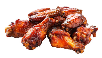 A pile of juicy, smoky chicken wings on a white background, high-resolution photography, stock