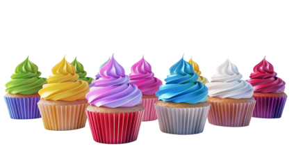Colorful cupcakes isolated on a white background, 3D rendering, stock photo, professional