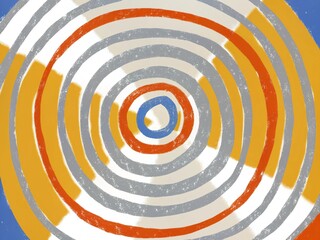 A hand-drawn abstract composition of overlapping circles and triangles, filled with gradient rainbows