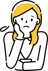 番　伝わる 人物イラスト　困るオフィスの髪の長い女性