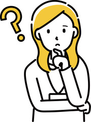 Obraz premium 定番 伝わる 人物イラスト 考え込むオフィスの髪の長い女性