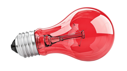 Png of A bright red light bulb, symbolizing creativity and ideas on transparent background.