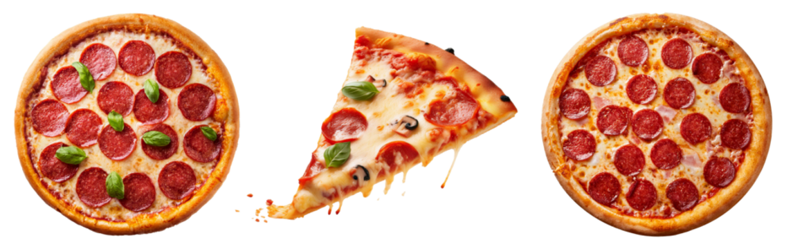 Pizza set isoliert auf weißen Hintergrund, Freisteller 