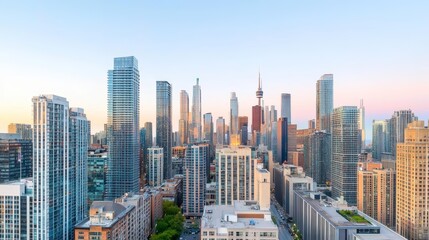 Fototapeta premium Urban Skyline at Dusk with Skyscrapers in Toronto