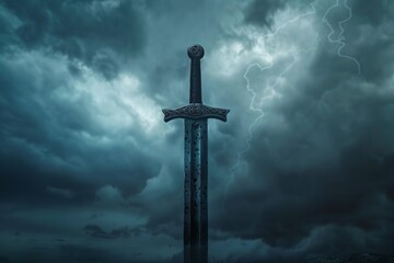 Naklejka premium Dark fantasy, shining sword