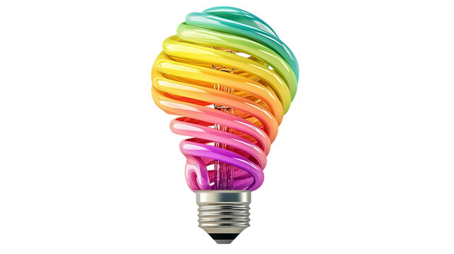 Png of A colorful rainbow light bulb, showcasing vibrant swirls of red, orange, yellow, green, blue, and purple on transparent background. - Powered by Adobe