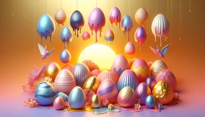 Colorful Easter Celebration: Creative Decor and Joyful Atmosphere. bright easter eggs