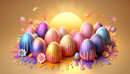 Colorful Easter Celebration: Creative Decor and Joyful Atmosphere. bright easter eggs