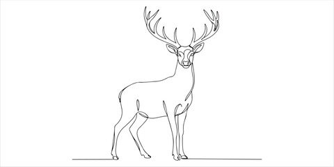 Wild animal deer with antlers continuous single line art drawing sketch on white background