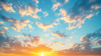 Fototapeta premium A stunning view of the blue sky with clouds at sunrise, showcasing natural summer beauty. 