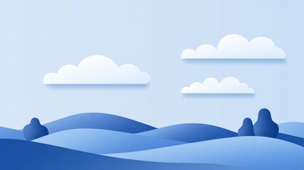 Pastel Blue Landscape with Clouds