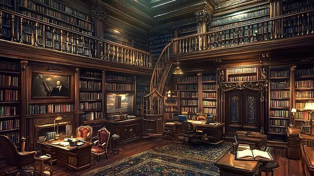 Luxurious antique library interior