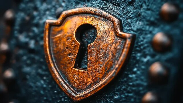 Close-up of an antique lock with a keyhole, showcasing intricate details and weathered textures