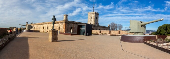 Montjuic Castell or Castle Catalan Defensive Mediterranean Fortress Rooftop Panorama with Old...