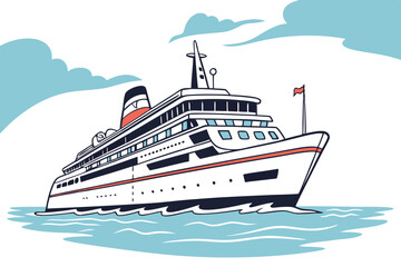 Obraz premium Luxury Cruise Ship on Calm Ocean Vector Illustration