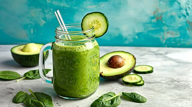Frames A refreshing green smoothie made from vegetables (spinach, cucu s-muted-pastel, a-2, 16437729