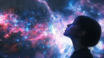 Cosmic Dream: A Woman Gazing at the Nebula