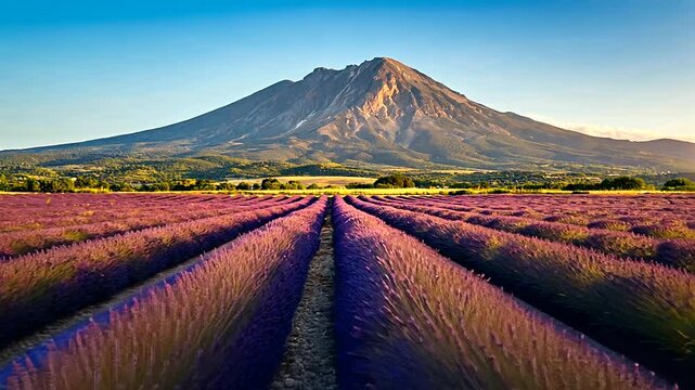 Frames A panoramic landscape of a lavender farm with the famous Mont Ventoux in the dista a-2, 28515