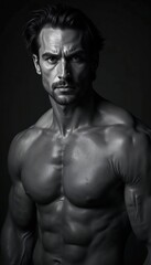 Naklejka premium Black and White Portrait of a Muscular Man