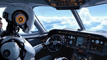 AI Pilot, Futuristic Aviation, Robotic Cockpit