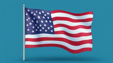 Fototapeta premium A flag waving proudly against a solid background symbolizing unity and patriotism in various d