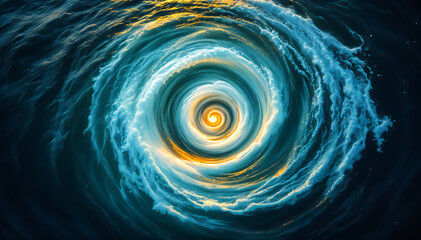Captivating swirling energy: an abstract view of a vortex swirling of energy, the core radiates a warm glow. This captivating illustration of nature's power and visual marvel.