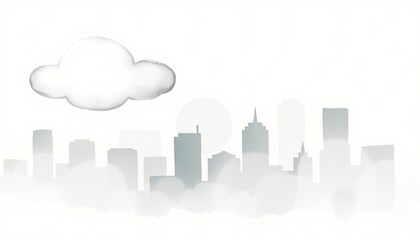 Naklejka premium Misty Harbor Skyline Background Template, Soft Focus Urban Waterfront Digital Banner Design