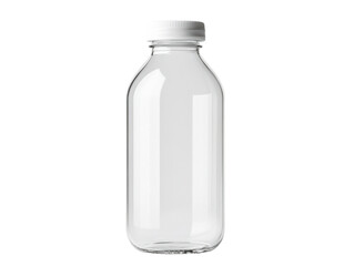 Clear glass bottle for beverage storage and presentation on a transparent background, cut out