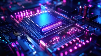 Fototapeta premium Futuristic motherboard design computer technology neon glowing circuits