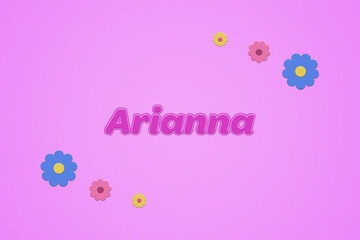 Arianna female girl name illustration in pink with blossoms, flowers