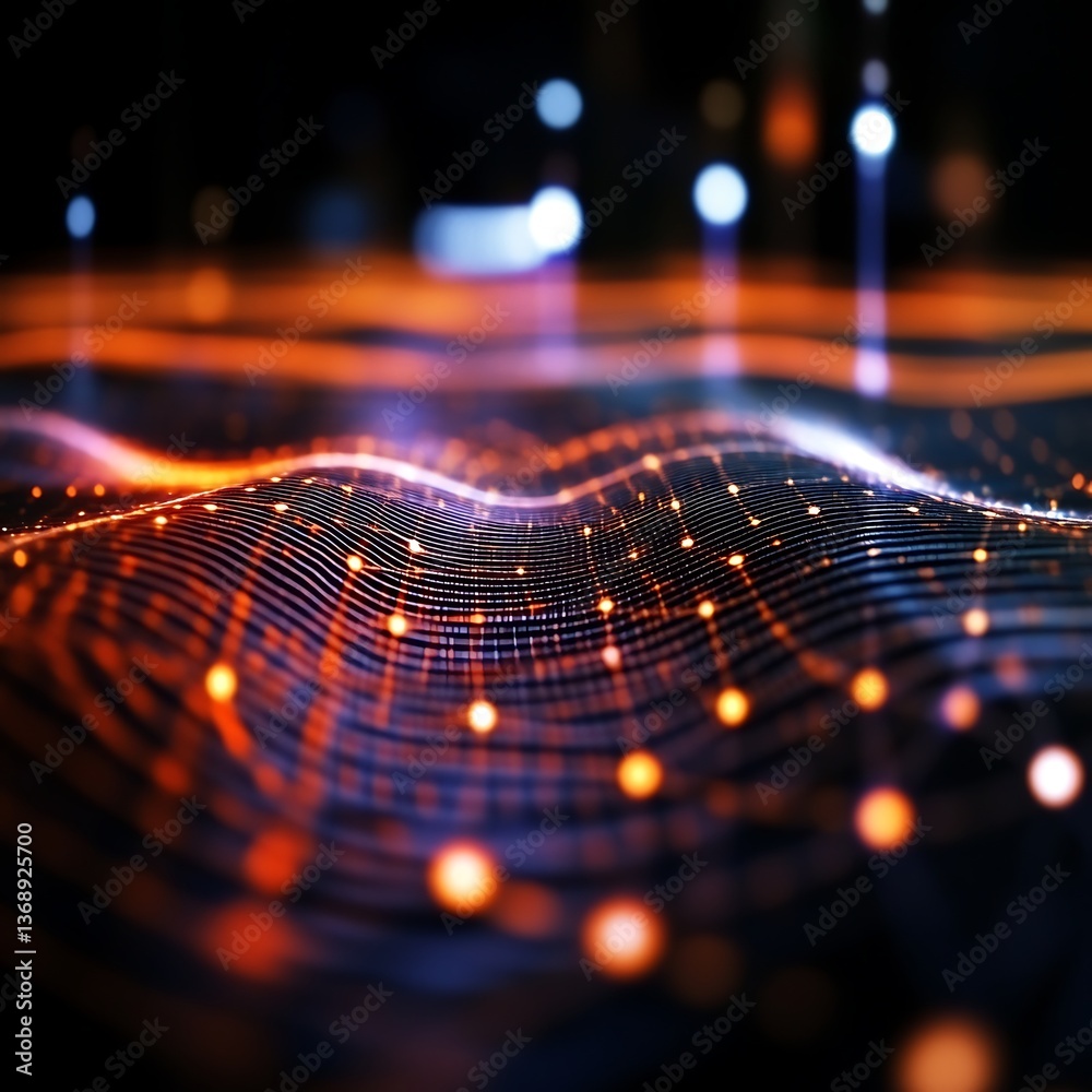 Aufkleber abstract digital wave network. intricate network of glowing points and lines creating a dynamic wave