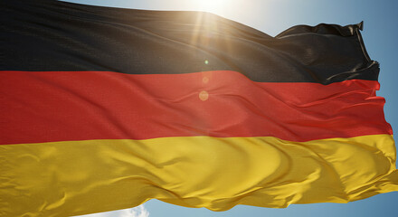 Naklejka premium Germany’s National Pride: The Flag Waving in the Wind