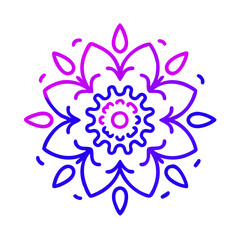 Multicolor gradient mandala with floral elements.  Ethnic mosaic oriental vector outline sketch illustration isolated on white background