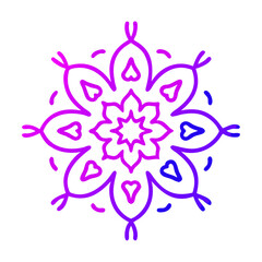 Multicolor gradient mandala with floral elements.  Ethnic mosaic oriental vector outline sketch illustration isolated on white background