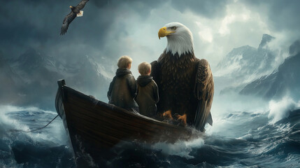 Big Eagle with Boat in Storm