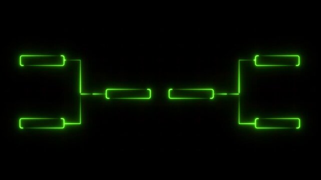 glowing neon or outline championship single elimination tournament bracket or tree diagram isolated on neon . Fields for 8 players or teams, 4 from each side. It is suitable for all kinds of ...